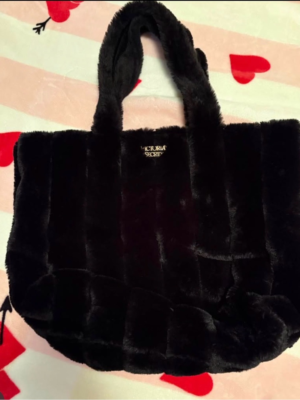 Victoria's Secret Black Faux Fur Tote